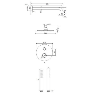 Душова система EXCELLENT Pi AREX.SET.1245GL золото прихованого монтажу Душова система EXCELLENT Pi AREX.SET.1245GL золото прихованого монтажу