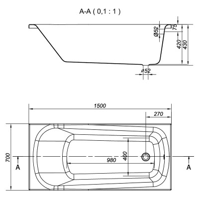 Ванна Nao 150x70 з ніжками ( S301-242 ) Ванна Nao 150x70 з ніжками ( S301-242 )