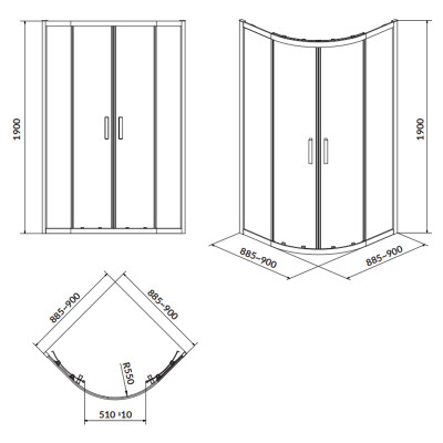 Душова штора Arteco 90x90 ( S157-002 ) Душова штора Arteco 90x90 ( S157-002 )
