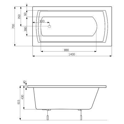 Ванна Linea 140x70 з ніжками ( A24T002000 ) Ванна Linea 140x70 з ніжками ( A24T002000 )