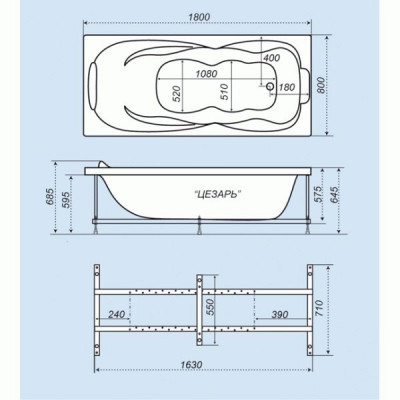 Ванна прямокутна Triton Цезар 180х80 Ванна прямокутна Triton Цезар 180х80