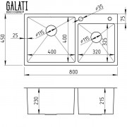 Кухонна мийка Galati Arta U-750D 80x45x23