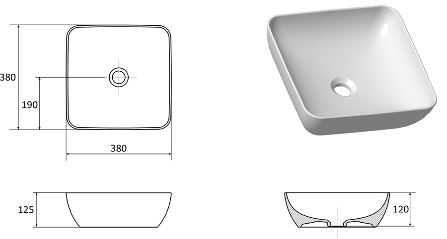 Керамічний умивальник UNI 380 S SLIM